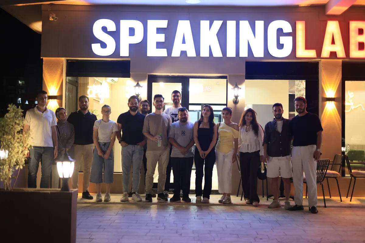 The SpeakingLab team outside the school in Şanlıurfa at night