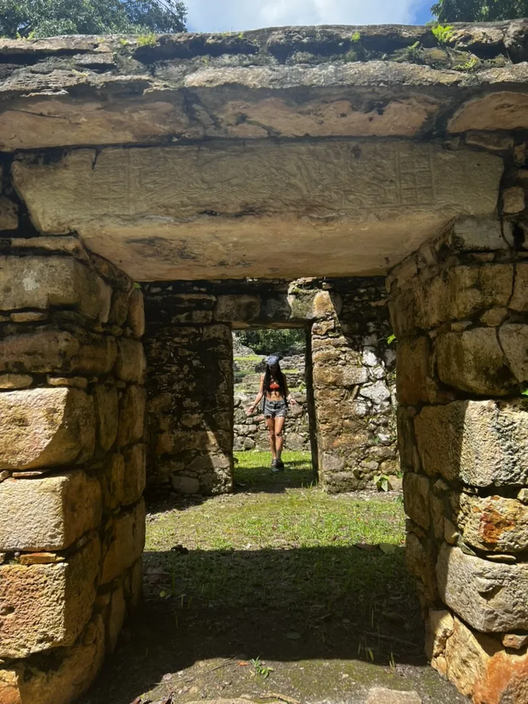 A carved Maya stone lintel at Yaxchilán