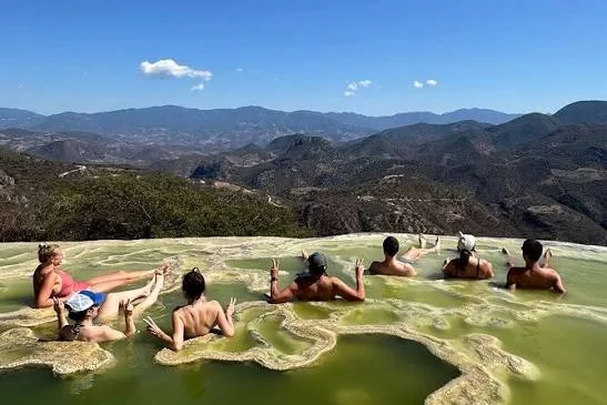 Swimming in the mineral pools above Hierve el Agua