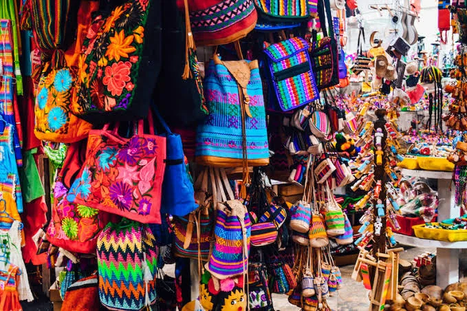 A textile stall in an Oaxaca City market