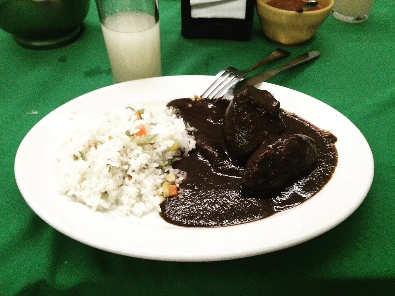 A plate of mole negro with rice